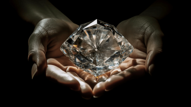 A Female Hand Holding a Big Diamond